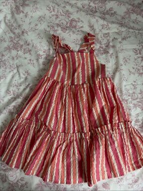 Girls Pink Stripe Tiered Summer Dress with Ruffle Straps